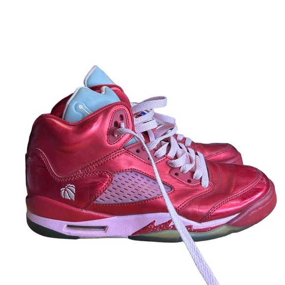 Girls Nike Air Jordan 5 Retro  Valentines Day RED Grape Fire Red PINK - Picture 2 of 8